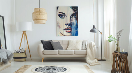 modern living room with art above the sofa 