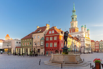 Fototapeta premium Facades of old colorful houses on the Town Hall Square in Poznan