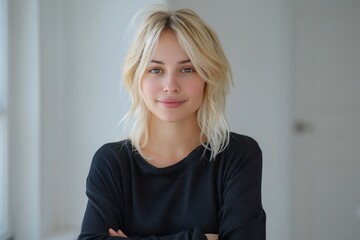 Smiling Blonde Woman Portrait with Light Eyes