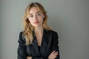 Young Blonde Woman Portrait with Blue Eyes