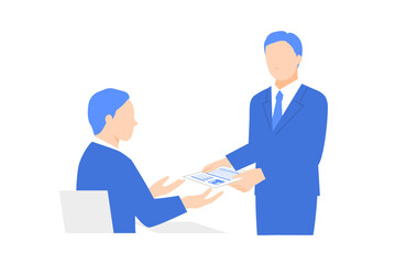 面接官に履歴書を渡す男性のイラスト