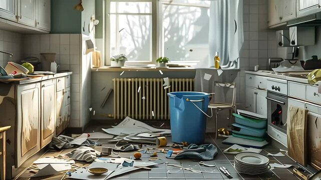 A very messy and dirty kitchen that needs cleaning