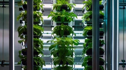 a large indoor farm greenhouse with plants on shelves