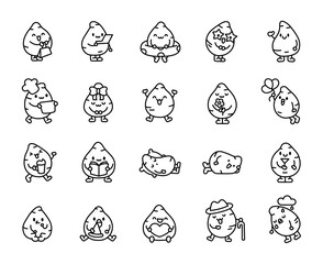 Cute sweet potato character. Coloring Page. Funny cartoon food. Hand drawn style. Vector drawing. Collection of design elements.