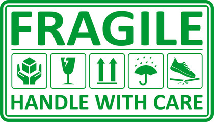 Fragile package icons set, handle with care logistics and delivery shipping labels. Fragile box. Just Print and Use, Vector