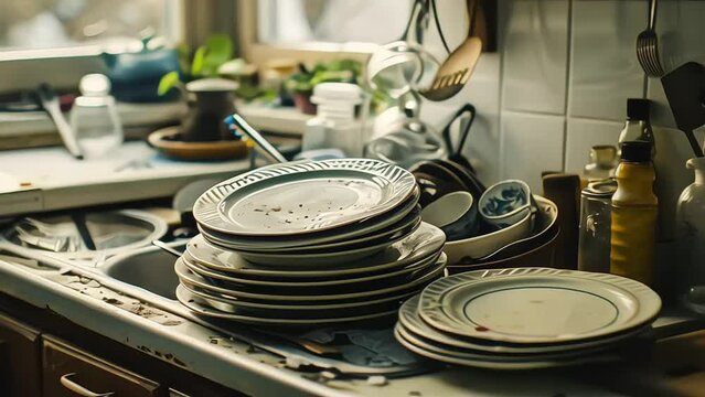 A very messy and dirty kitchen that needs cleaning