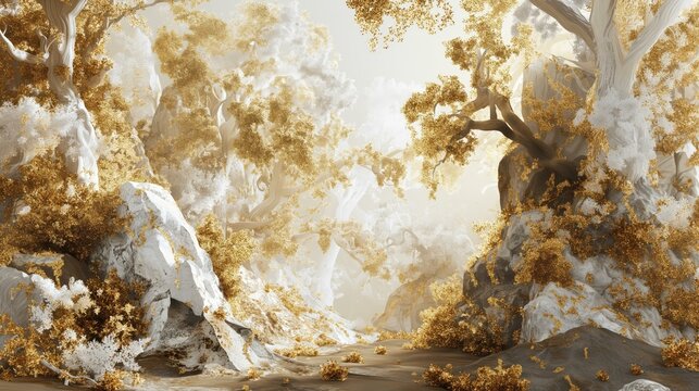 Extravagant Baroque and Rococo styled wilderness in gold and white