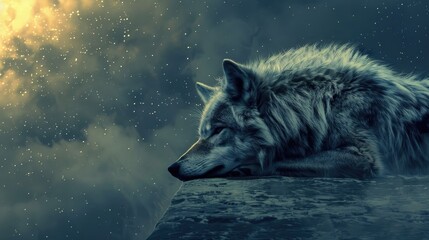 Wolf Resting with Space on the Left