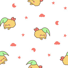 Cute happy kawaii tempura shrimp. Seamless pattern. Funny cartoon food character. Hand drawn style. Vector drawing. Design ornaments.