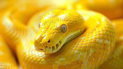Fototapeta premium Mesmerizing golden python coiled and ready to strike its vibrant scales shimmering in the dappled light of the lush tropical rainforest