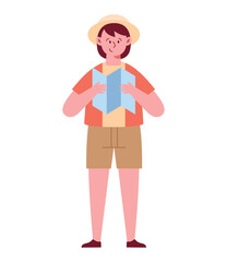 woman tourist with map in hands