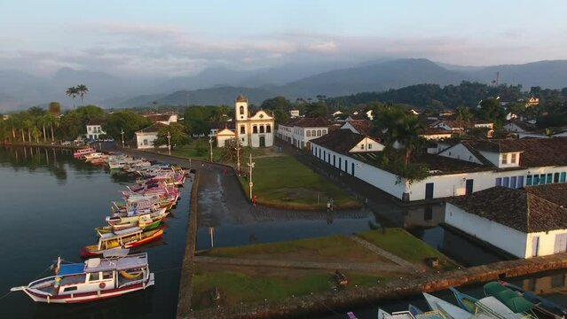 Aerial view of the historic center of Paraty, city ​​considered historic and cultural heritage of humanity by UNESCO - Rio de Janeiro, Brazil
