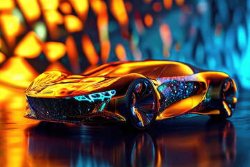 Holographic luminous shiny modern car.