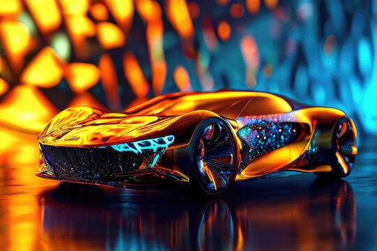 Holographic luminous shiny modern car.