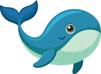 Obraz premium Cute blue whale cartoon illustration with smiling face on white background