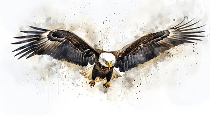 Eagle. Captivating watercolor rendition. Set against a blank white space. Conceptual representation of wildlife beauty. Melding abstract brushwork with elements of natural authenticity