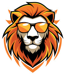 Obraz premium Cool lion head with sunglasses vector illustration, perfect for logos, mascots, and t-shirt designs