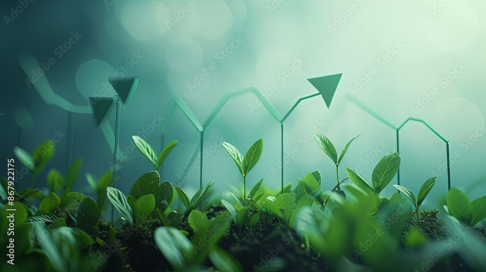 Poster a photo showing green shoots growing through a set of upward trending lines, symbolizing growth and 