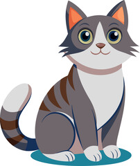 Obraz premium Cute cartoon cat sitting with a friendly expression on a white background
