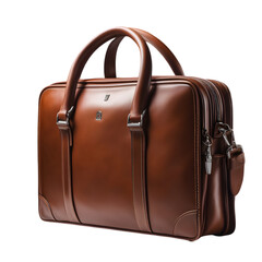 Brown leather briefcase transparent background generative ai