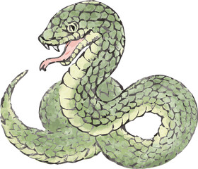 Fototapeta premium 年賀状 年賀2025 巳年 巳 蛇 墨絵 水墨画 版画 水彩 手描き イラスト素材