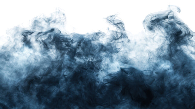 Dark cloud of dense smoke with blue hues on transparent background