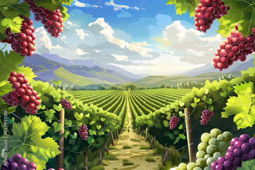 Leinwandbilder a picturesque view of a vineyard with rows of grapevines growing on the hillsides. generative ai
