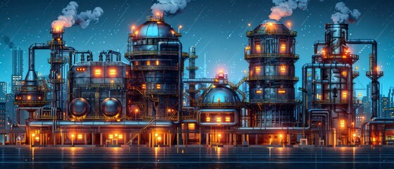 wallpaper illustration of a 3d metal factory icon with vivid colors