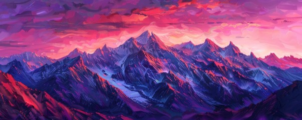 Obraz premium Colorful mountain range at sunset, vibrant sky. Nature and adventure concept