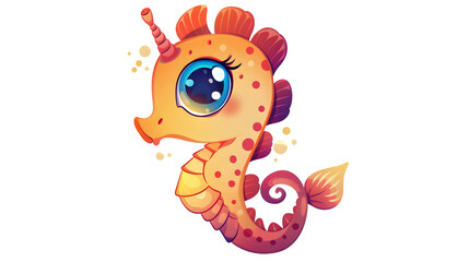 cute seahorse with big eyes clipart kids illustration for sticker and tshirt design with transparent background
