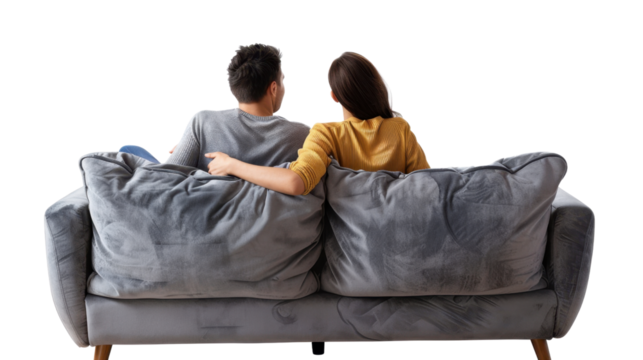 Couple sitting on couch, back view on transparent background - Powered by Adobe