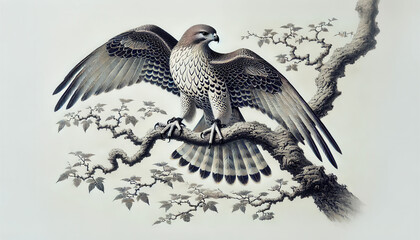 Fototapeta premium 浮世絵（Ukiyoe） 日本画／鷹（hawk） 
