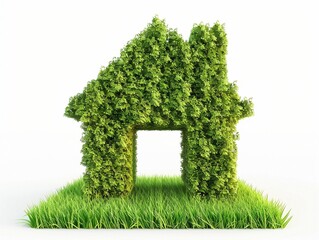 A house made of green grass with a white background.