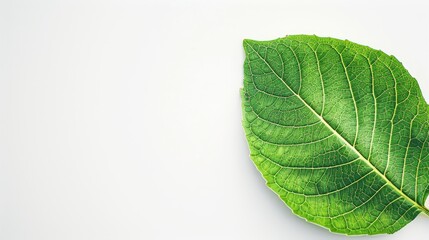Obraz premium Green leaf on white background suitable for text insertion