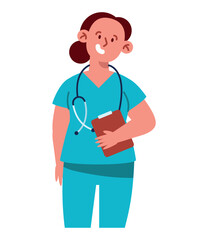 smiling woman nurse with clipboard