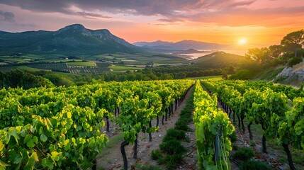 Vineyards in the Southern French region of Languedoc during a summer evening