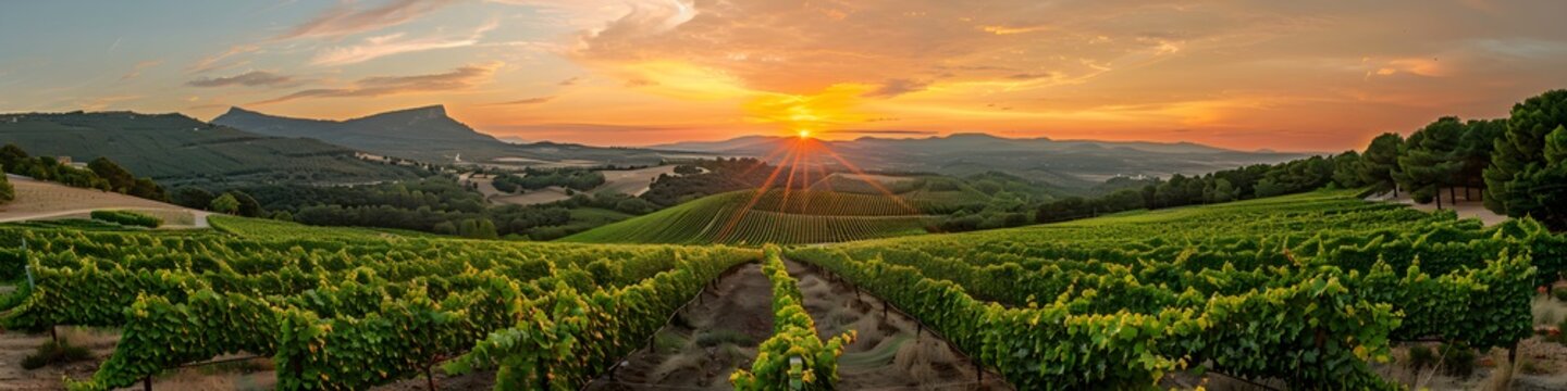Vineyards in the Southern French region of Languedoc during a summer evening