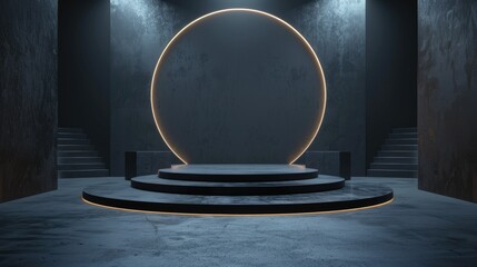 Dark, atmospheric podium with a glowing circular backdrop