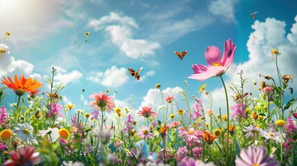 cover book style of a garden with oversized flowers and butterflies