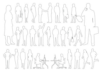 Set of business people silhouette, man and woman team, isolated on white background	