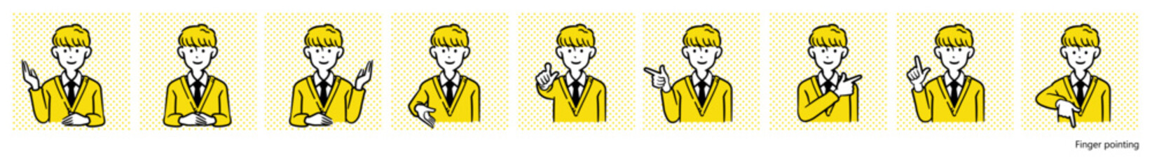 男子高生のイラスト｜指差し案内