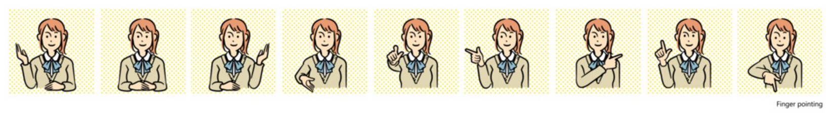 女子高生のイラスト｜指差し案内