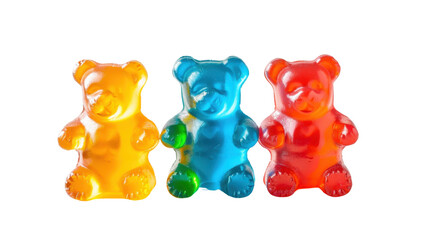 Colorful gelatin gummy bears candy on transparent background