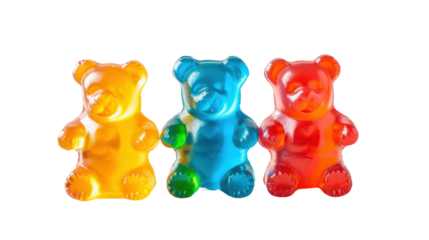 Colorful gelatin gummy bears candy on transparent background