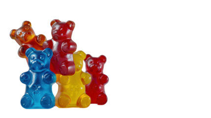 Colorful gelatin gummy bears candy on transparent background