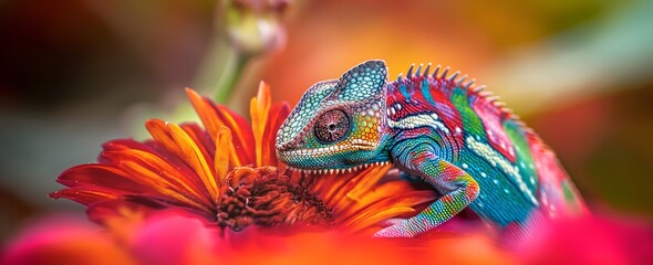 Chameleon, colorful chameleon, colorful chameleon, flower background, chameleon wallpaper, wallpaper, nature, animal, lizard, lizard close-up, chameleon close-up, flower close-up