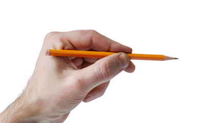 Hand holding a pencil on transparent background