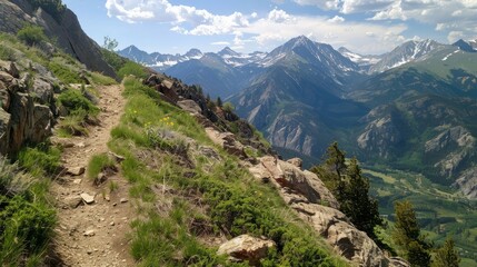 Obraz premium Hiking on a Rocky Mountain Trail