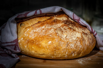 Closeup of freshly baked brown bread