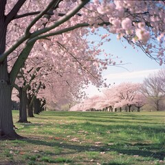 Fototapeta premium Cherry Blossom Grove in Full Bloom